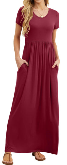 Bridget Maxi Dress for Women – Solid Round Neck, Flowing Fit & High Waist with Pockets Summer