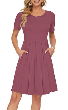 Sylphine Women's Dress – Short Sleeves, Loose Pleated Fit & Knee-Length Pockets