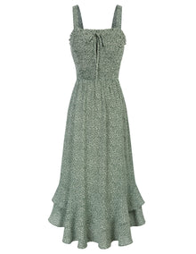 Mildred Women's Maxi Dress – Square Neck, Straps, Smocked A-Line Cut & Ruffled Hem Summer
