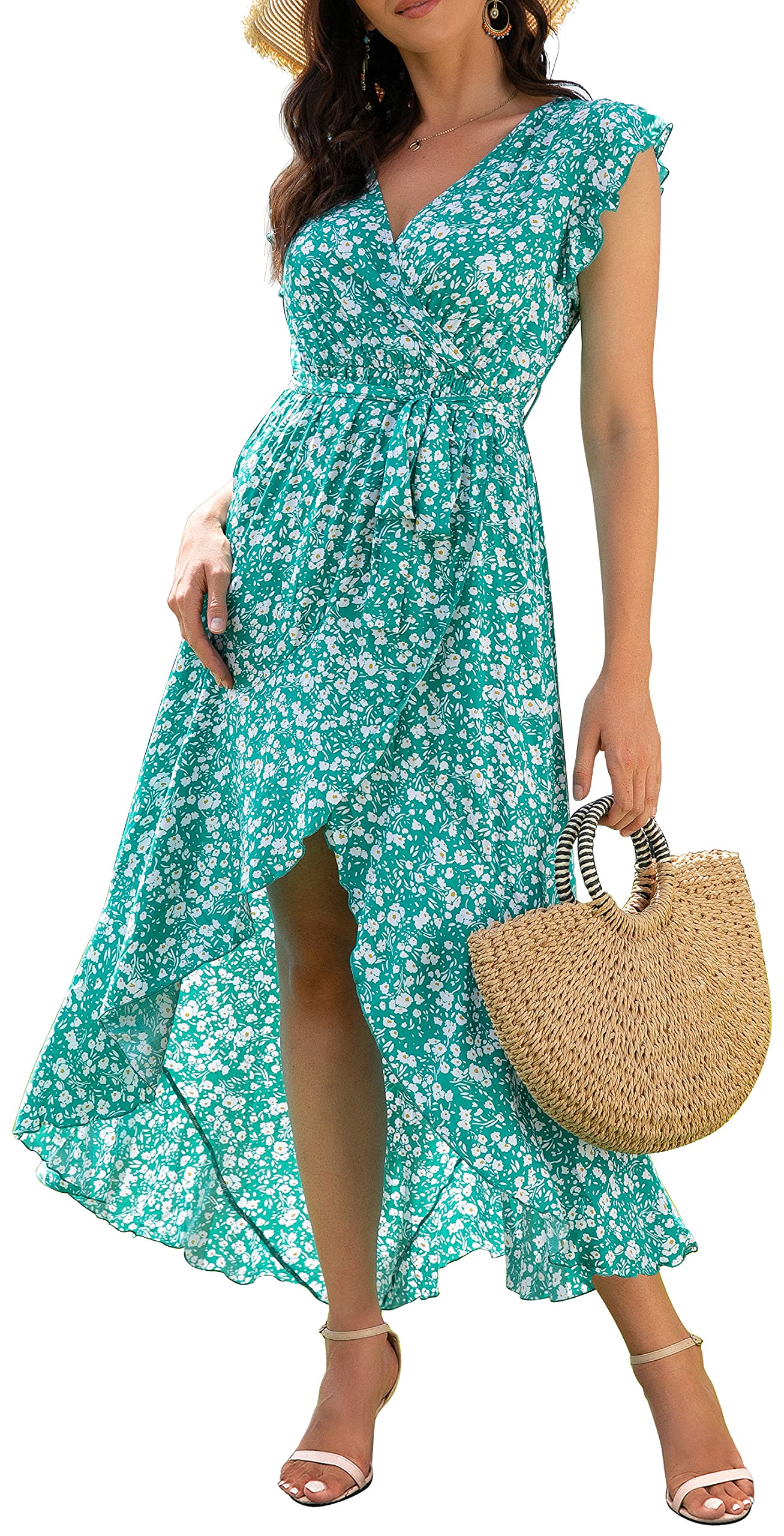 Gertrude Women's Robe – Floral V-Neck Wrap, Flowing Maxi Cut & Asymmetric Hem Summer