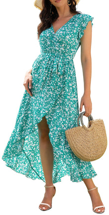 Gertrude Women's Robe – Floral V-Neck Wrap, Flowing Maxi Cut & Asymmetric Hem Summer