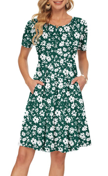 Sylphine Women's Dress – Short Sleeves, Loose Pleated Fit & Knee-Length Pockets
