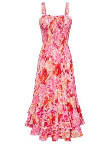 Mildred Women's Maxi Dress – Square Neck, Straps, Smocked A-Line Cut & Ruffled Hem Summer