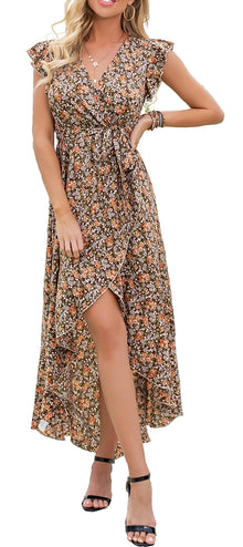 Gertrude Women's Robe – Floral V-Neck Wrap, Flowing Maxi Cut & Asymmetric Hem Summer