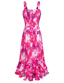 Mildred Women's Maxi Dress – Square Neck, Straps, Smocked A-Line Cut & Ruffled Hem Summer