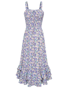 Mildred Women's Maxi Dress – Square Neck, Straps, Smocked A-Line Cut & Ruffled Hem Summer