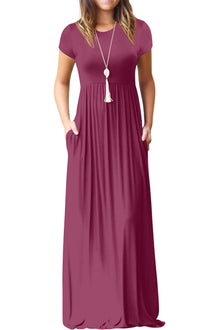 Bridget Maxi Dress for Women – Solid Round Neck, Flowing Fit & High Waist with Pockets Summer