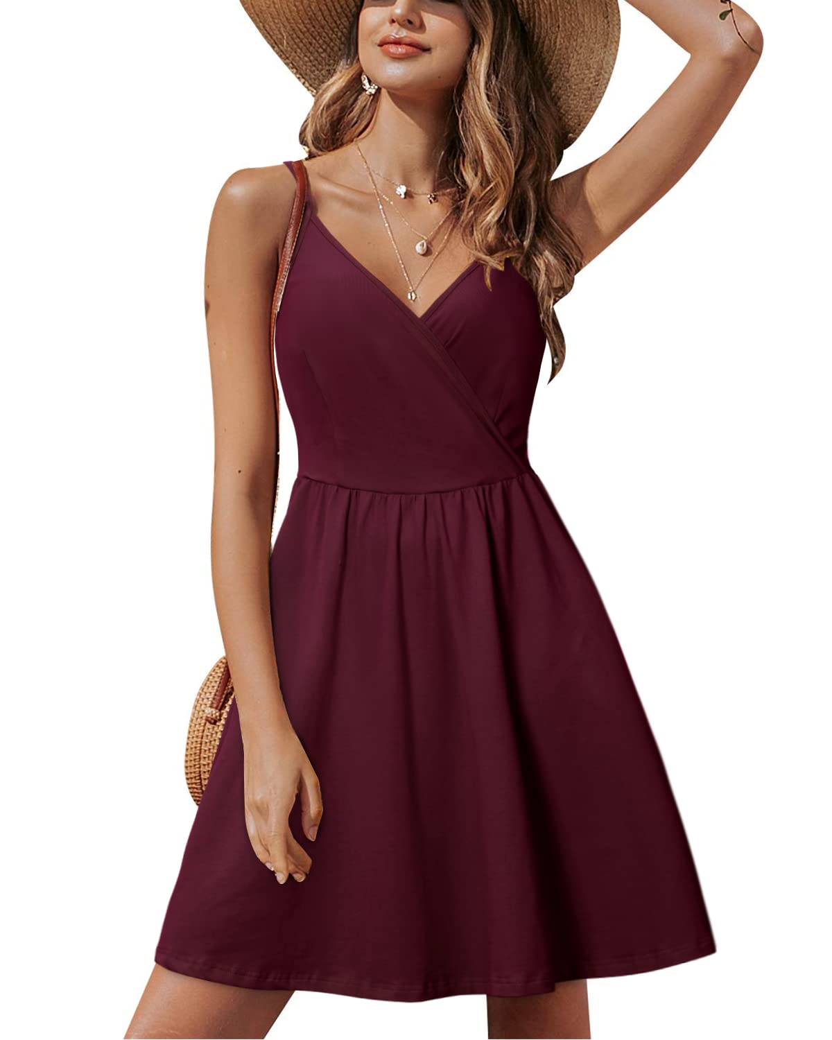 Lusha Women's Robe – V-Neck, Thin Straps, A-Line Midi Cut & Pockets, Elastic Waist, Summer