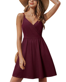 Lusha Women's Robe – V-Neck, Thin Straps, A-Line Midi Cut & Pockets, Elastic Waist, Summer