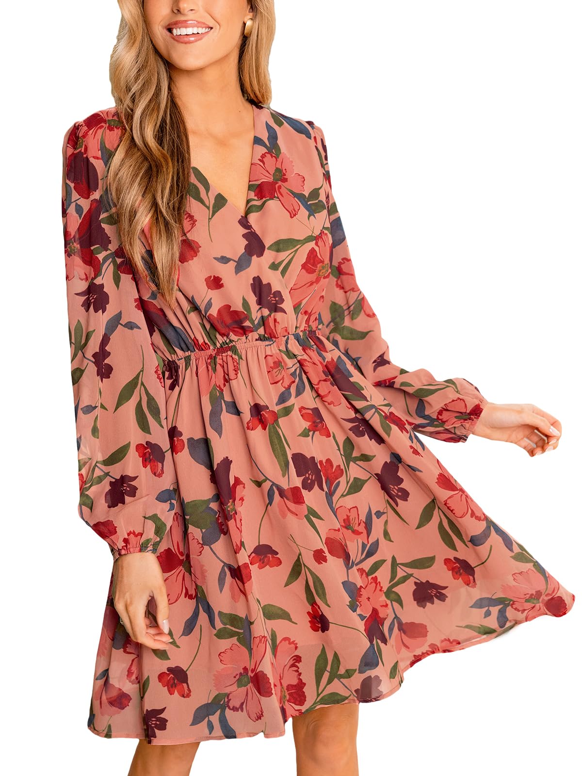 Nerina Robe Cupshe Women – Floral V-Neck Wrap, Long Sleeves & Elegant Mini Cut