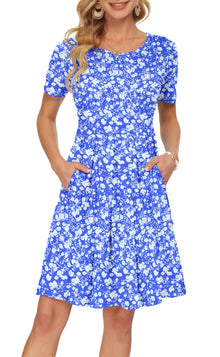 Sylphine Women's Dress – Short Sleeves, Loose Pleated Fit & Knee-Length Pockets