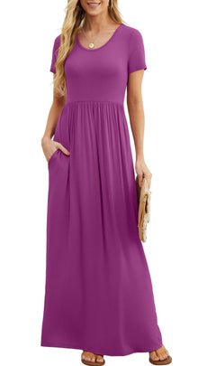 Bridget Maxi Dress for Women – Solid Round Neck, Flowing Fit & High Waist with Pockets Summer