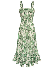 Mildred Women's Maxi Dress – Square Neck, Straps, Smocked A-Line Cut & Ruffled Hem Summer