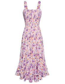 Mildred Women's Maxi Dress – Square Neck, Straps, Smocked A-Line Cut & Ruffled Hem Summer