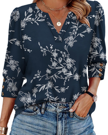 Zeline Women's Blouse – V-Neck Top with 3/4 Sleeves, Buttons & Business Casual Style