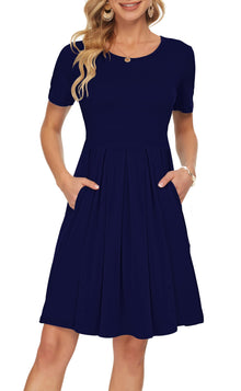 Sylphine Women's Dress – Short Sleeves, Loose Pleated Fit & Knee-Length Pockets