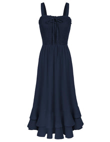 Mildred Women's Maxi Dress – Square Neck, Straps, Smocked A-Line Cut & Ruffled Hem Summer