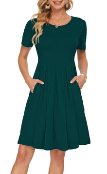 Sylphine Women's Dress – Short Sleeves, Loose Pleated Fit & Knee-Length Pockets