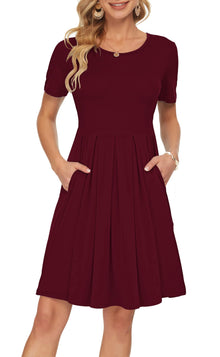 Sylphine Women's Dress – Short Sleeves, Loose Pleated Fit & Knee-Length Pockets