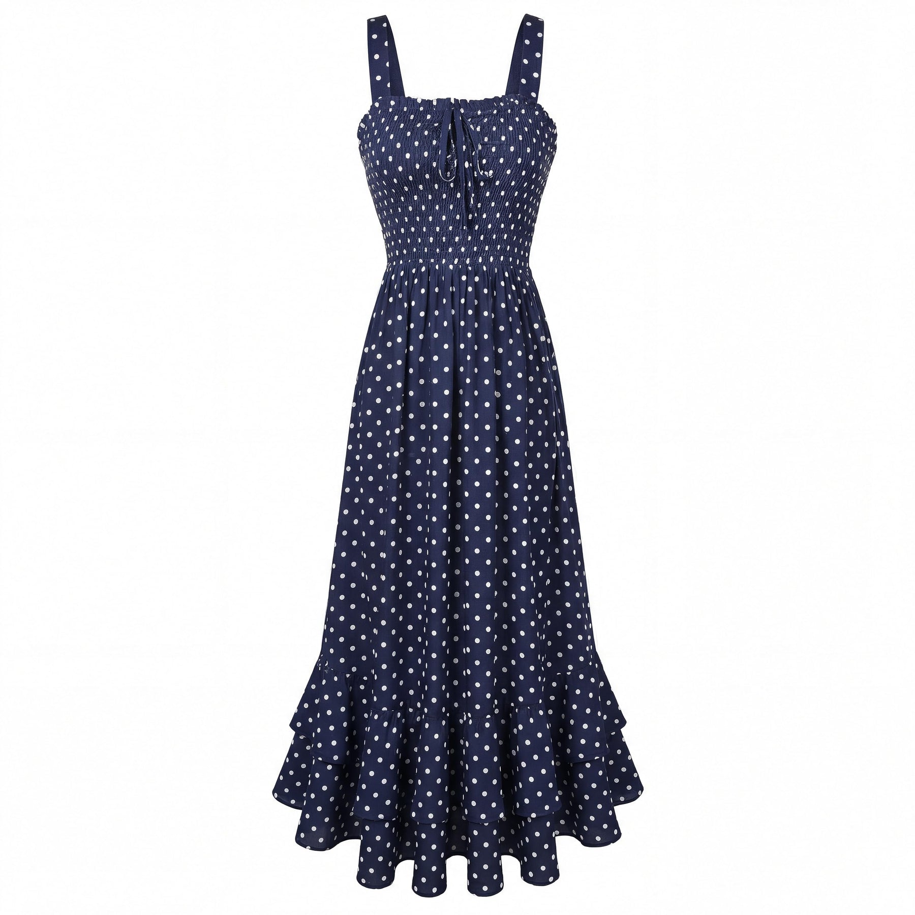 Mildred Women's Maxi Dress – Square Neck, Straps, Smocked A-Line Cut & Ruffled Hem Summer