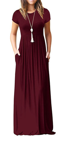 Bridget Maxi Dress for Women – Solid Round Neck, Flowing Fit & High Waist with Pockets Summer