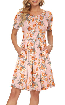 Sylphine Women's Dress – Short Sleeves, Loose Pleated Fit & Knee-Length Pockets