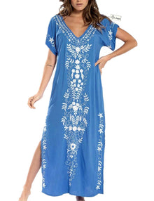Eugenia Women's Kimono – Loose Long Beach Dress, V-Neck & Loose Sleeves Summer Cover-Up