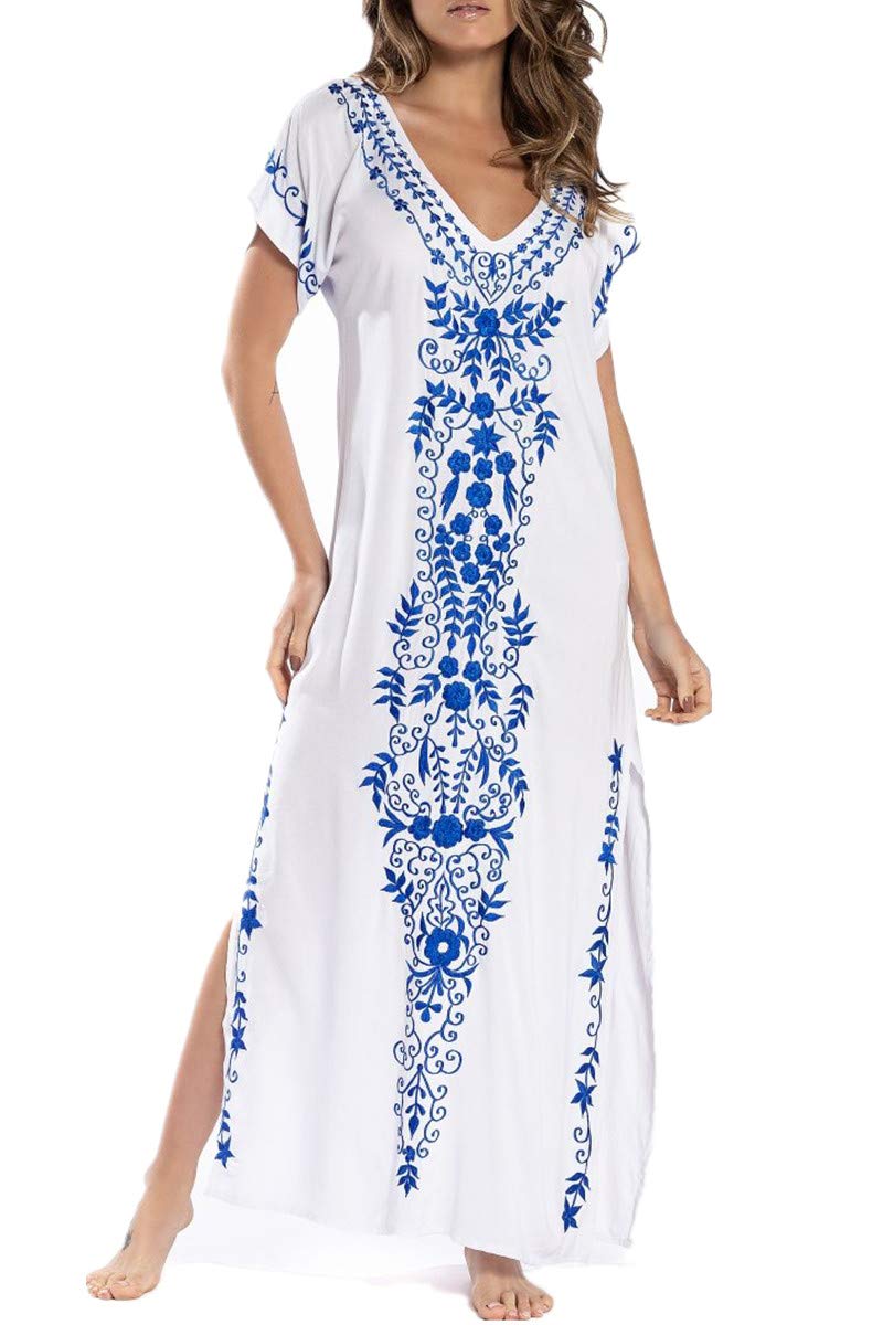 Eugenia Women's Kimono – Loose Long Beach Dress, V-Neck & Loose Sleeves Summer Cover-Up