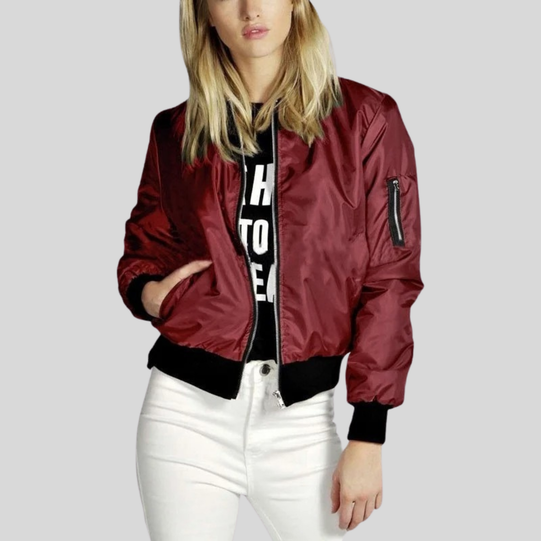 Khloe Bomber Jacket Women – Lightweight Model with Long Sleeves with Zip & Side Pockets