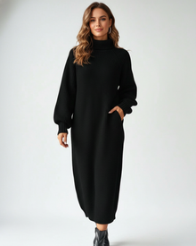 Cozy Long Knitted Dress for Women – Warm Turtleneck & Comfortable Fit