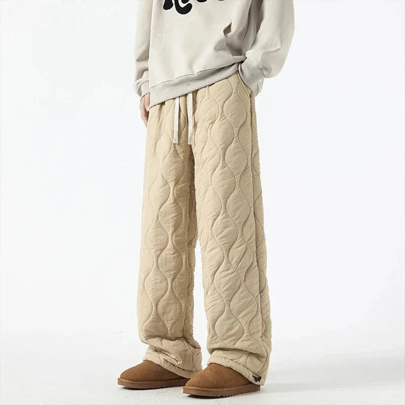 Logan Winter Quilted Pants Men – Warm Fleece Lined Pants with Loose Fit & Elastic Waistband