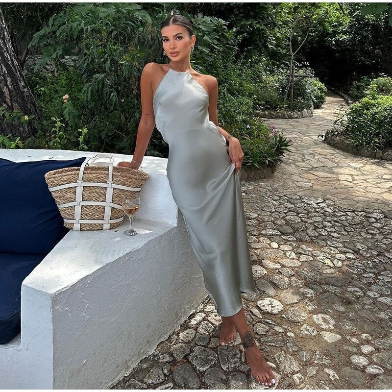 Géraldine Long Dress Woman – Maxi Dress Sleeveless with Elegant Open Back for Chic Summer