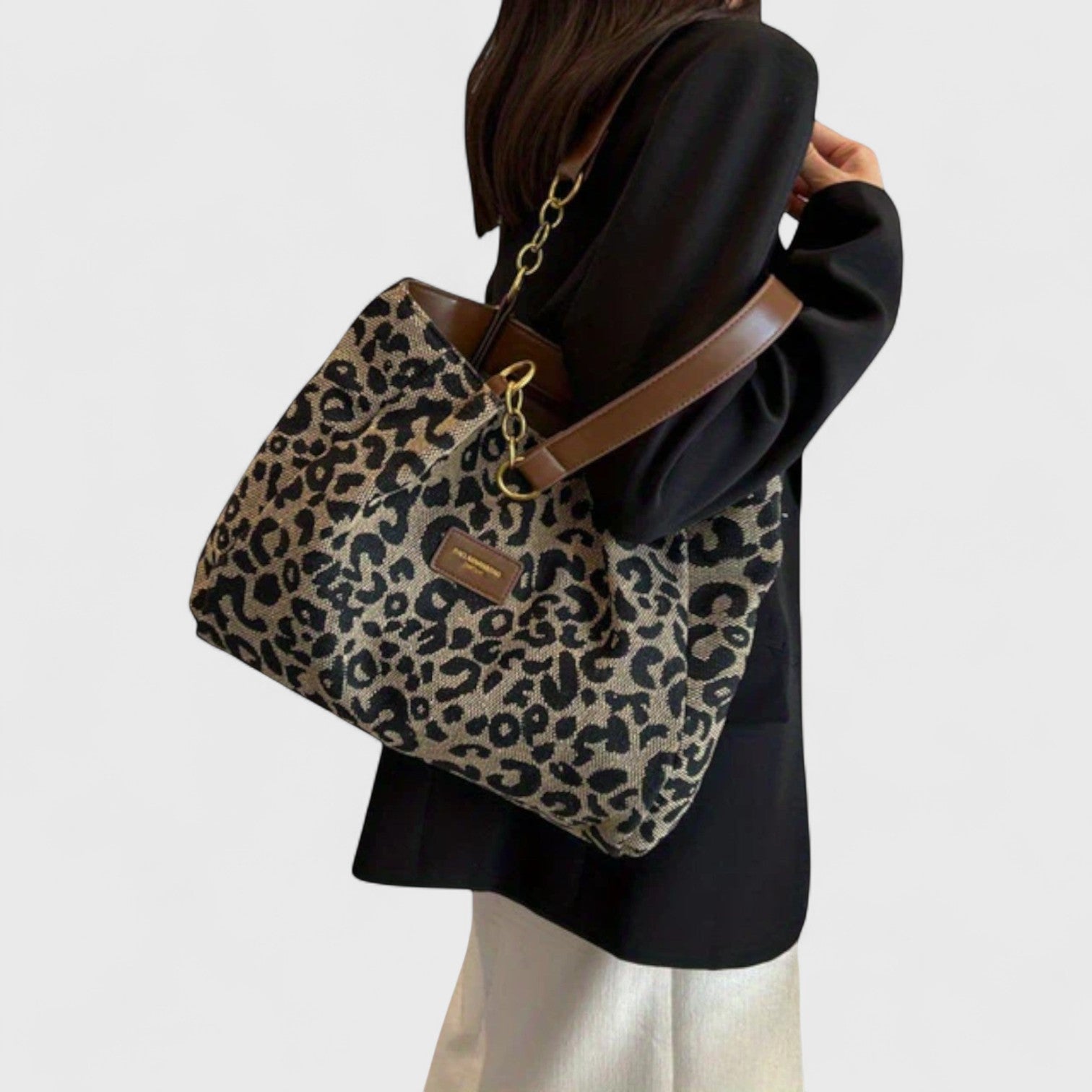 Kailany Shopping Bag Women in Canvas – Large Leopard with Handles & Adjustable Shoulder Strap