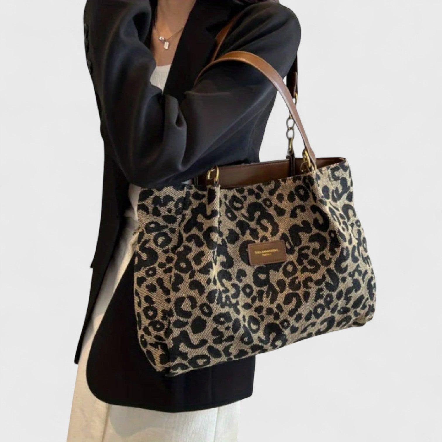 Kailany Shopping Bag Women in Canvas – Large Leopard with Handles & Adjustable Shoulder Strap