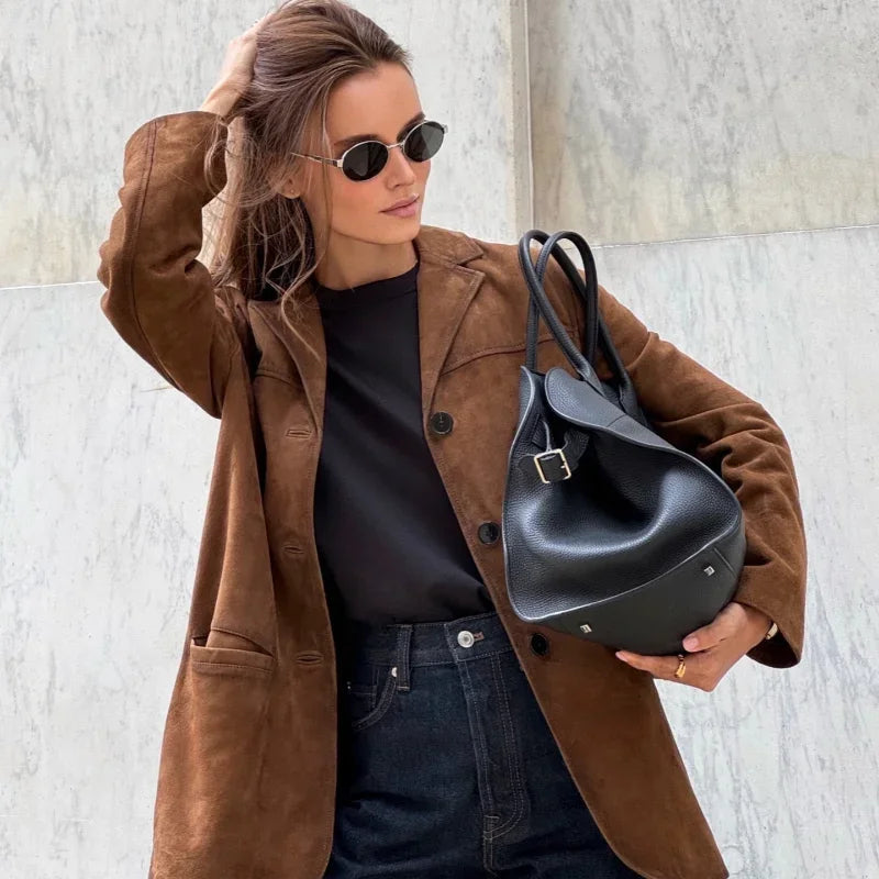 Alana Women's Suede Imitation Jacket – Elegant, Versatile & Ideal for Mid-Season