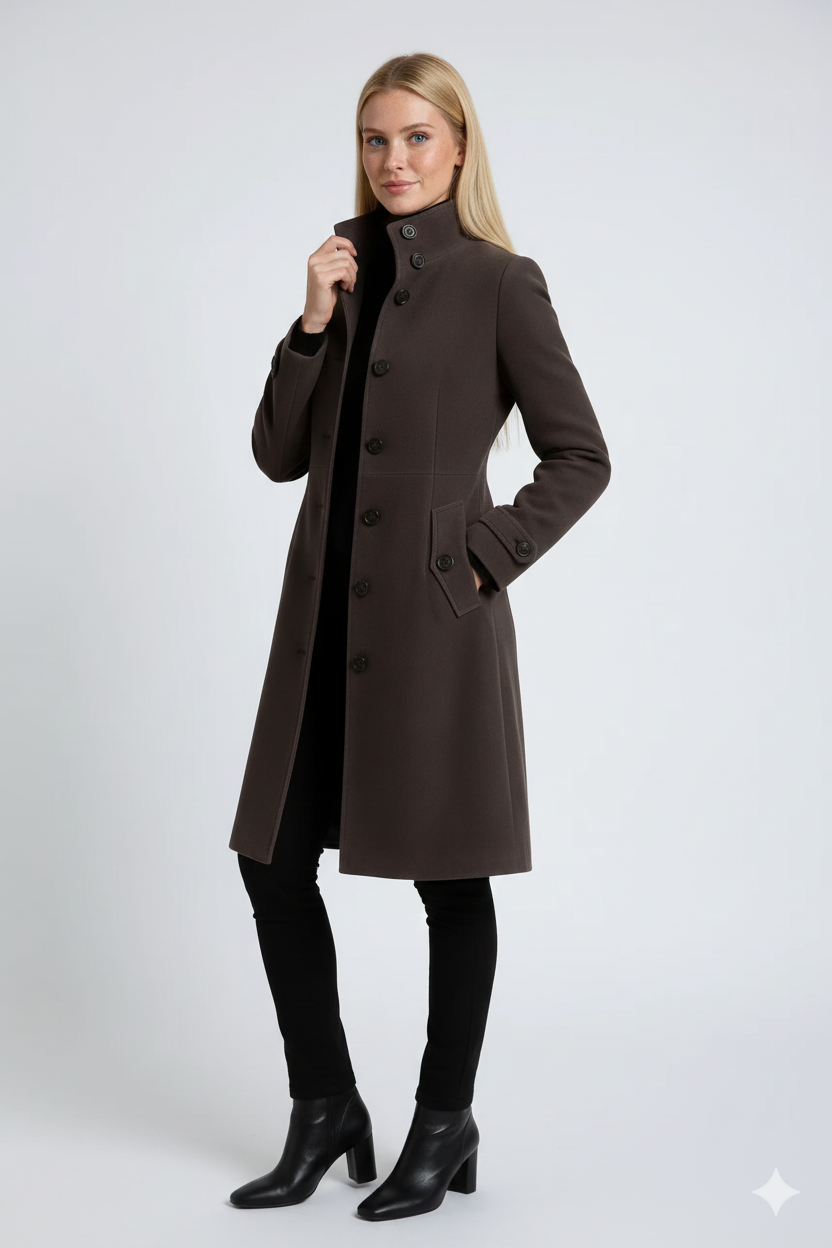 Sandy Women's Trenchcoat – Winter Coat with High Collar & Elegant Fitted Cut