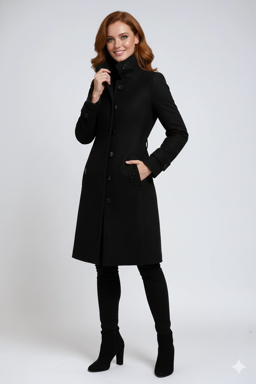 Sandy Women's Trenchcoat – Winter Coat with High Collar & Elegant Fitted Cut