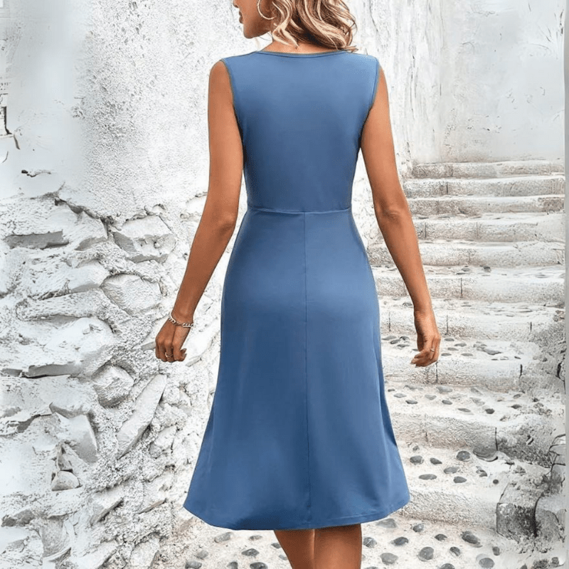 Saphira Robe Midi Femme – Fitted Summer Dress with V-Neck and Sleeveless Comfort