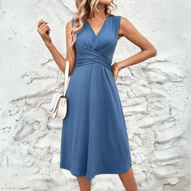 Saphira Robe Midi Femme – Fitted Summer Dress with V-Neck and Sleeveless Comfort