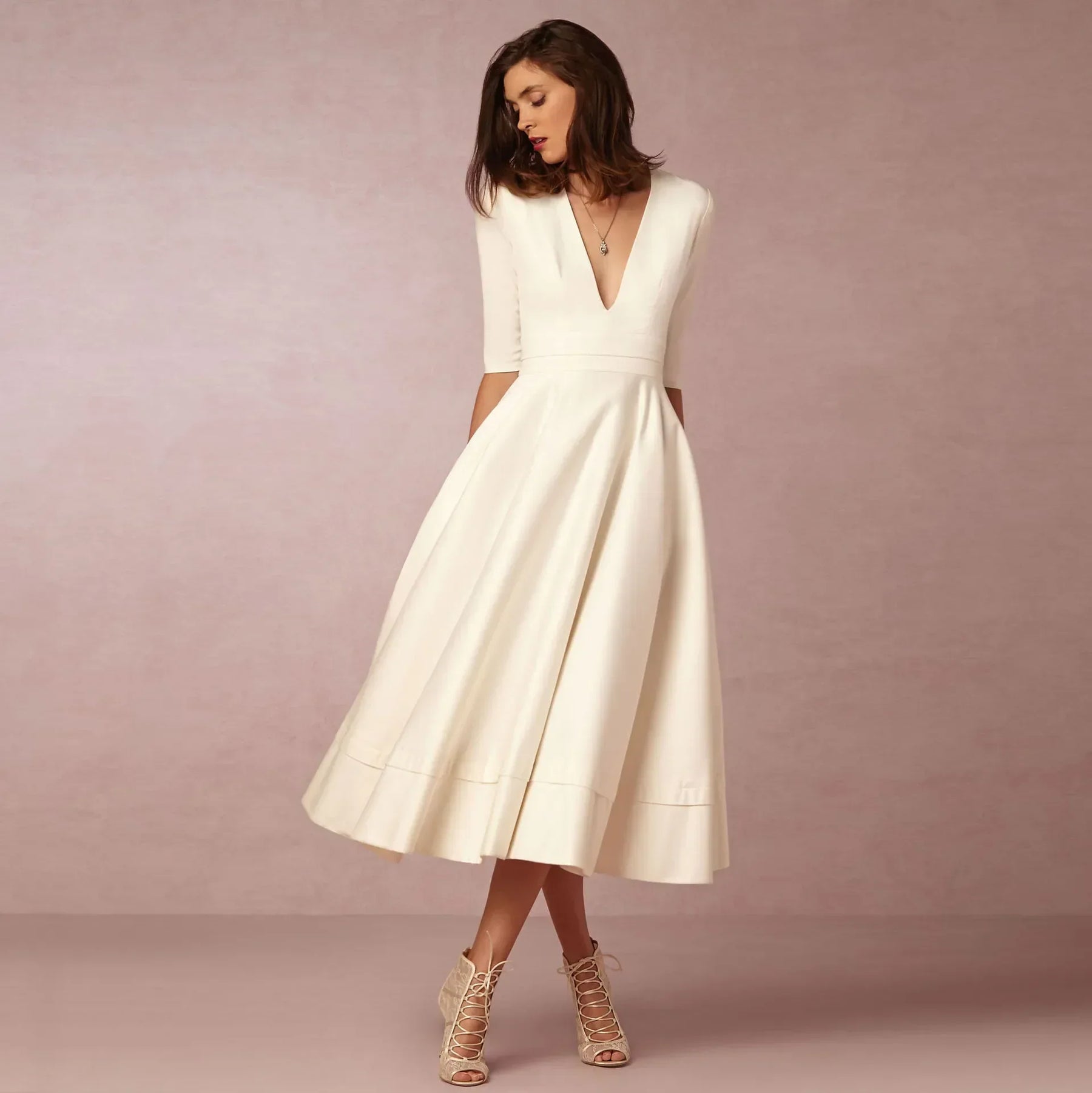 Ivoire Midi Dress Woman – Fitted Cotton Dress with Elegant Cut