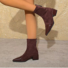 Gracia Women's Ankle Boots – Elegant Suede Boots with Patent Details & Comfortable Block Heel