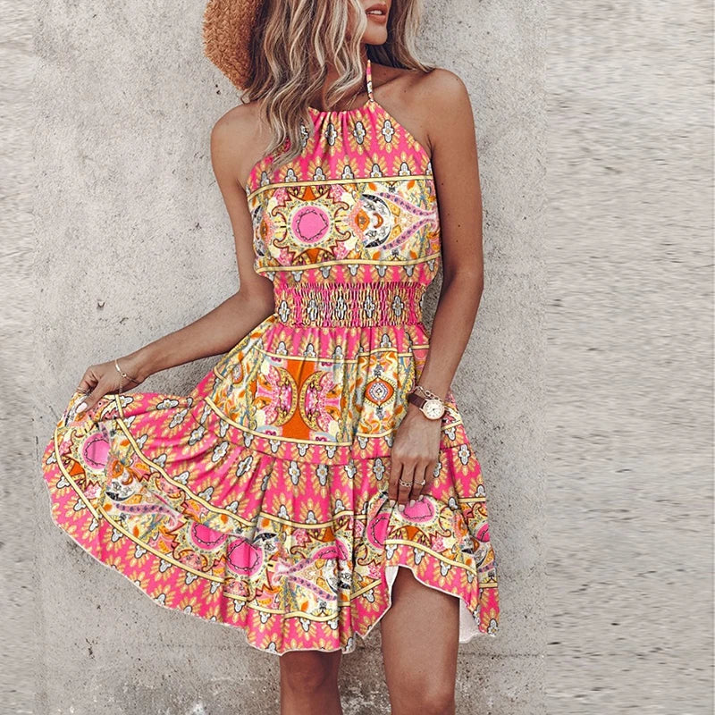 Jocea Short Dress Woman – Airy Bohemian Summer Dress with Colorful Print & Comfortable Fit