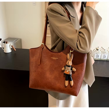 Emma Rustic Edge Tote – Spacious Vintage Vegan Leather Bag with Fancy Pendant