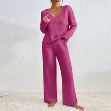 Kathy knit set for women – Comfortable loungewear with V-neck sweater and soft pants