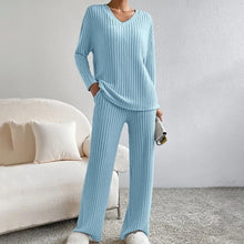 Kathy knit set for women – Comfortable loungewear with V-neck sweater and soft pants