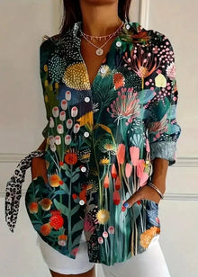 Charlotte King | Vibrant Floral Print Cotton Blouse For Women