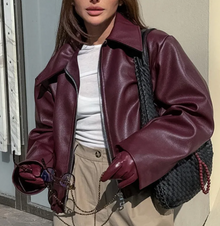 Celeste Bomber Jacket Women in Faux Leather – Trendy Oversize Cut with Classic Collar