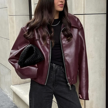Celeste Bomber Jacket Women in Faux Leather – Trendy Oversize Cut with Classic Collar