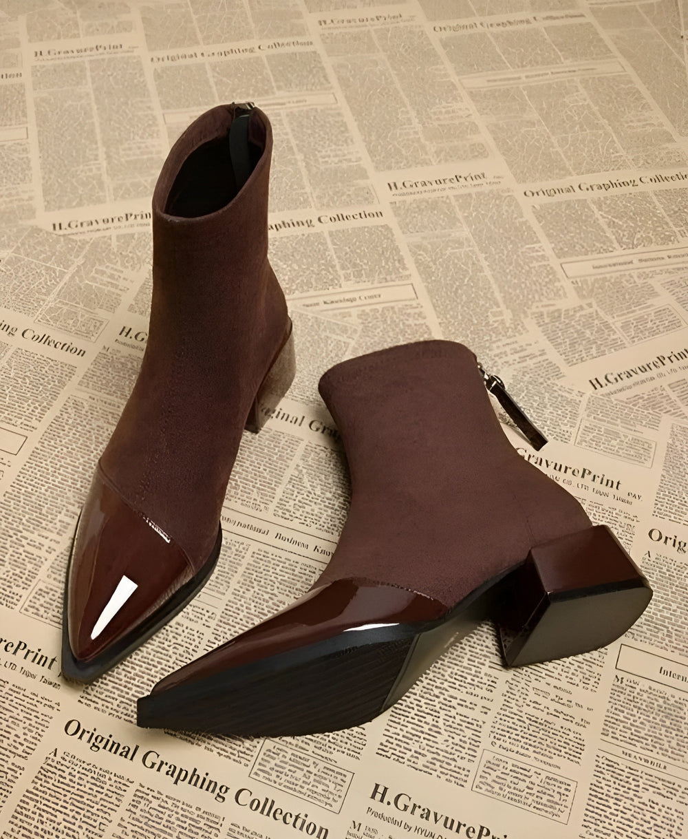 Gracia Women's Ankle Boots – Elegant Suede Boots with Patent Details & Comfortable Block Heel