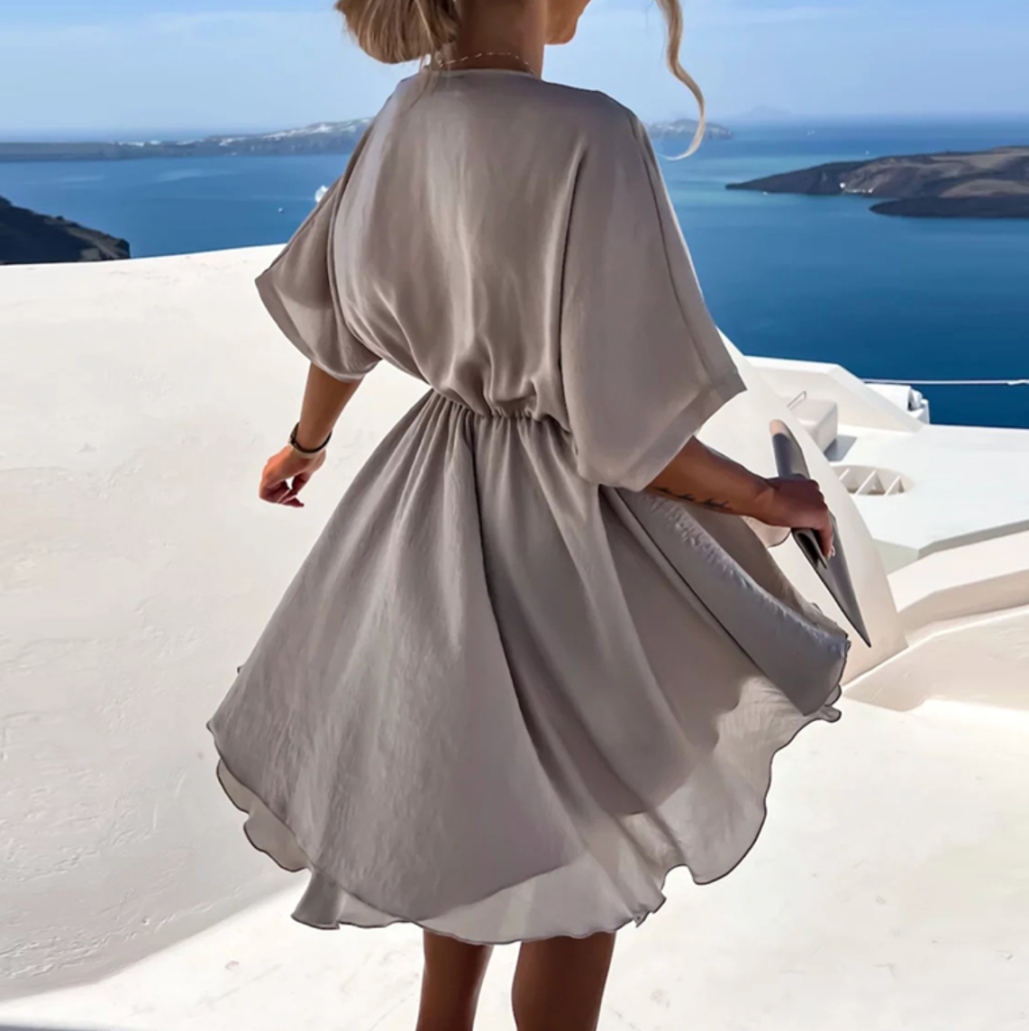 Brooklyn Robe in Chiffon Woman – Elegant Dress with Ruffles with Twisted Detail & Light Cut
